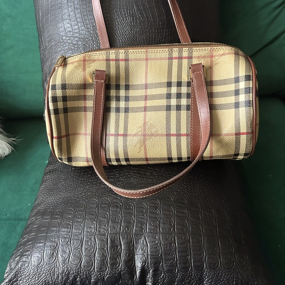 Burberry Beige Vintage Check Leather-Trim Shoulder Bag